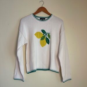 Lemon Graphic Knit Sweater NWT L White Cotton Blend Amalfi Coast Coastal Summer